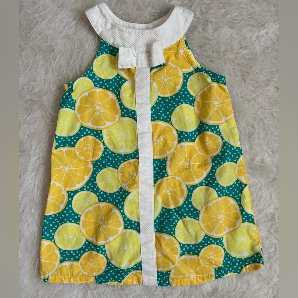 Gymboree Bright & Summery Yellow Lemon Citrus Print Dress with Teal Accents